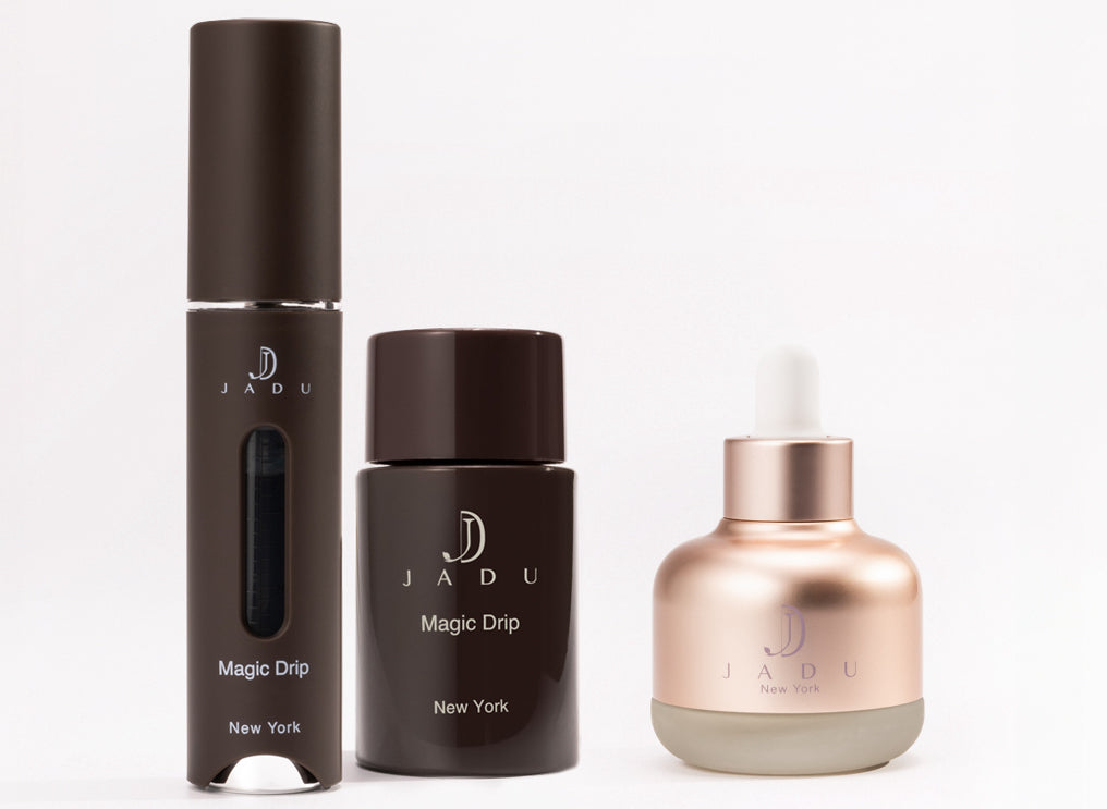 Jadu Beauty Grow & Glow Bundle, a complete root-to-tip hair repair system featuring Magic Drip and Split Ends Care