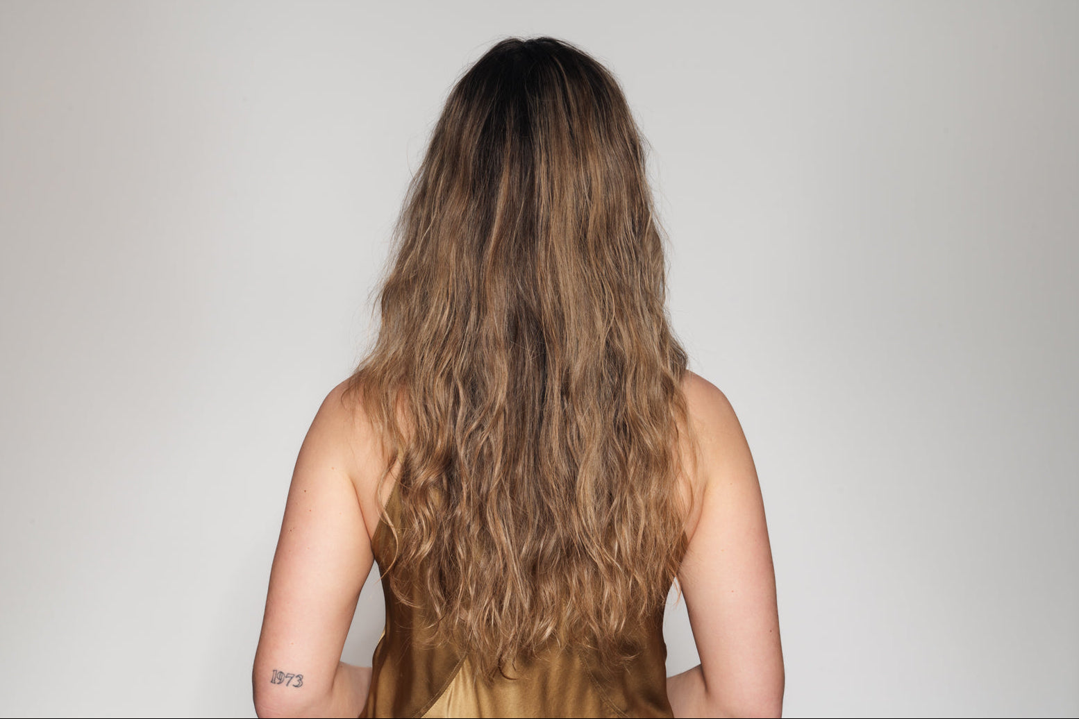 Hair shot from behind before split ends care has been applied