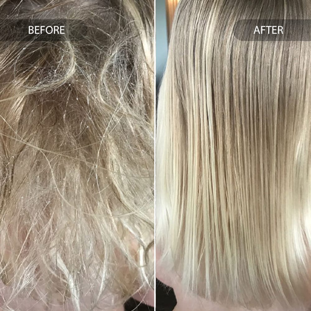 Before and after comparison of color-treated ends