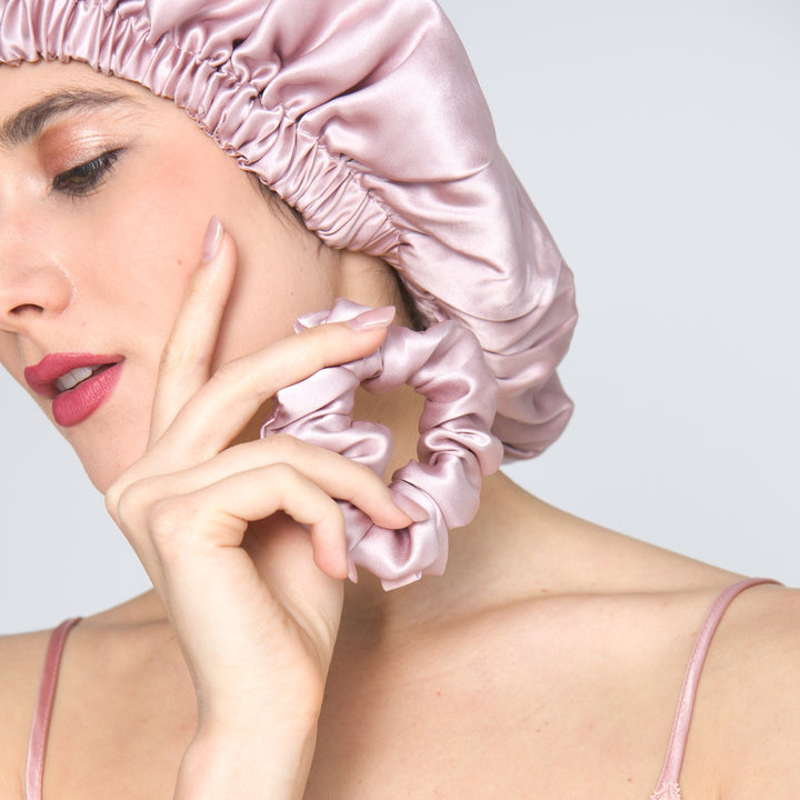 Jadu pure silk scrunchie and bonnet for ultimate sleep protection