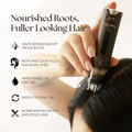 Nourished roots, fuller looking hair. water-based, oil free, works with blowouts and styled hair.
