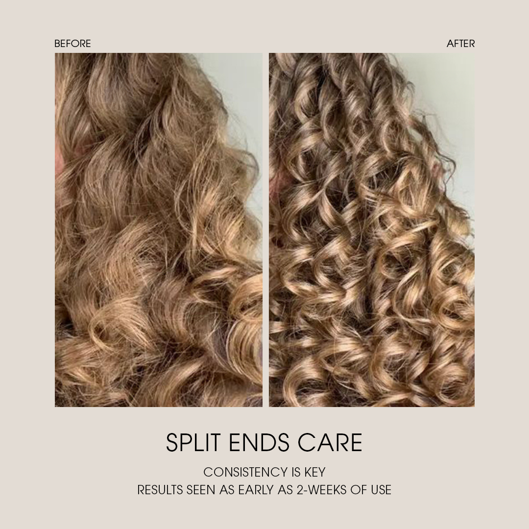 Before and after curly hair definition using split ends hair oil